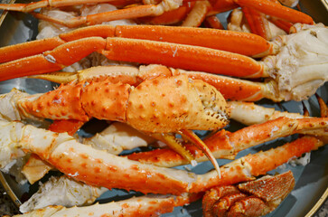 Alaskan crab legs. Alaska King Crab in Restaurant