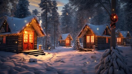 Winter holiday houses in swiss alps - obrazy, fototapety, plakaty