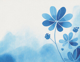 Grunge background with hand drawn blue flowers on watercolor paper for wallpaper, packaging, wedding invitations
