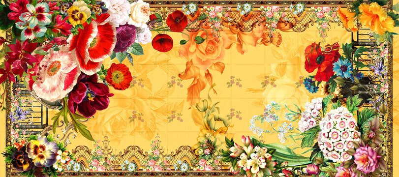 Flowers Kurti designed Dupatta Part With a digital background.
