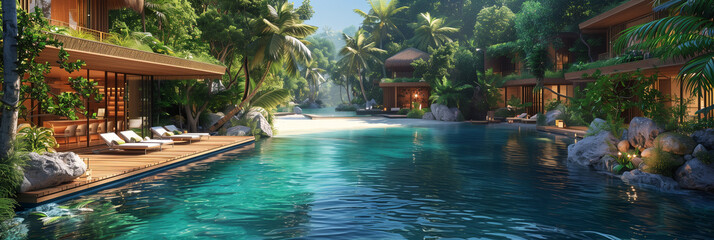 Fototapeta na wymiar Luxurious Tropical Beach Resort with Infinity Pool