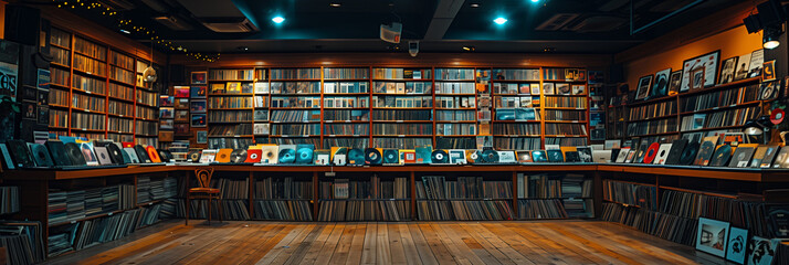 Vintage Vinyl Record Shop Interior with Extensive Music Collection