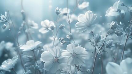 ethereal white blooms in a soft blue pastel dream