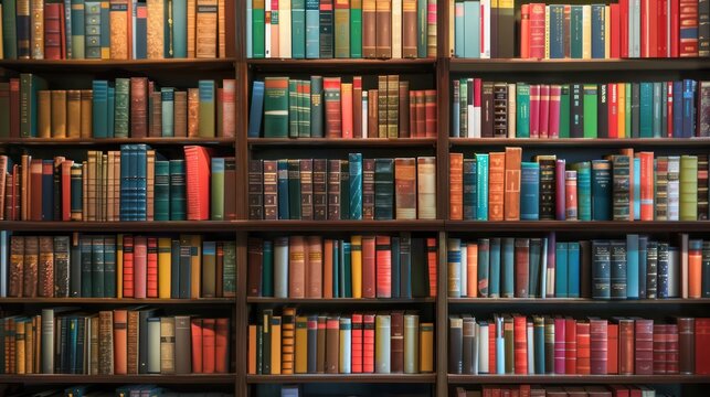 A large bookshelf packed with an assortment of colorful books signifies the thirst for knowledge and the diversity of literature