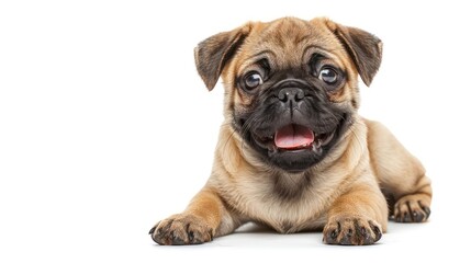 Obraz premium A tan-colored dog is lying down with its face obscured behind its paws, eliciting a feeling of shame or hide-and-seek playfulness