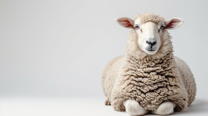 Obraz premium close-up of a fluffy white sheep, highlighting its thick wool and gentle expression on a clean background