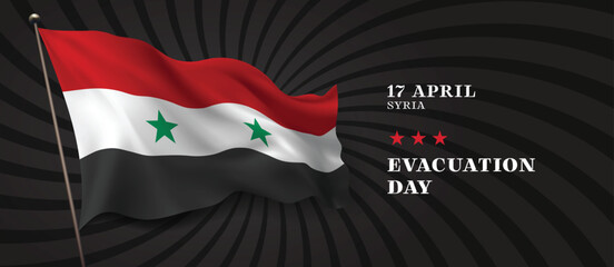 Syria evacuation day vector banner, greeting card. Syrian wavy flag
