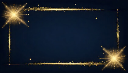 gold empty frame, bokeh lights on dark blue, black background, sparkling sparklers, festive party background, greeting card template - obrazy, fototapety, plakaty
