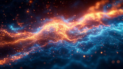 Fototapeta premium A blue and orange wave of light with a lot of sparkles