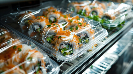 Sushi, Japanese food on food court. 