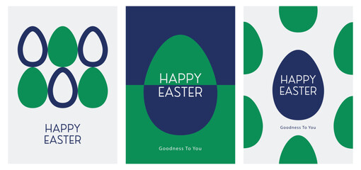 Happy easter minimal greeting card set, poster, cover with easter eggs. Vector Illustration	