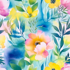 Artistic watercolor floral arrangement art. Seamless file.