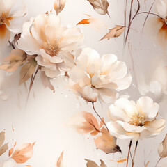 Creamy white floral blooms on rich background. Seamless file. 