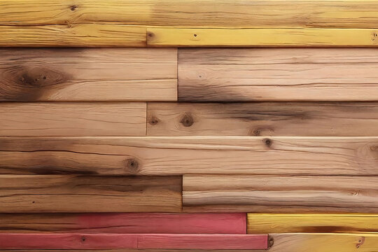 Brown and Yellow and pink painted dirty look wood wall wooden plank board texture background with grains and structures