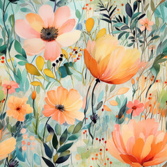 Delicate botanical watercolor in pastel shades. Seamless file. 