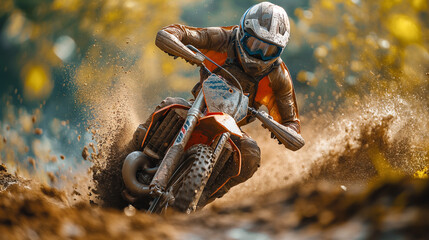 Muddy motocross rider in motocross.
