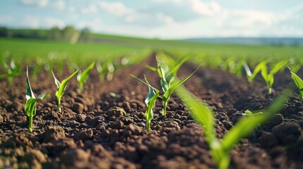 Growing corn seed on garden