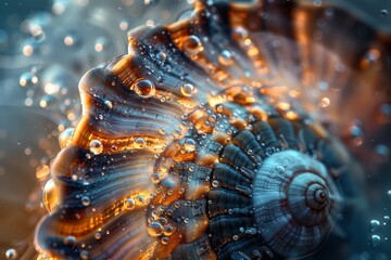 Macro photo of a beautiful spiral of a seashell, golden ratio - obrazy, fototapety, plakaty
