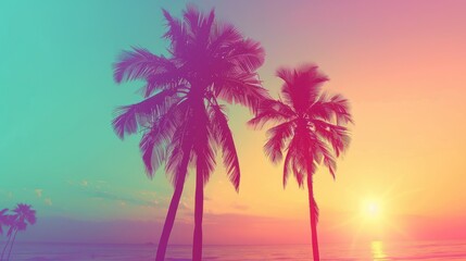 Fototapeta na wymiar Tropical beach at sunset with palm trees