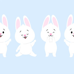 Seamless border of cute white bunny characters