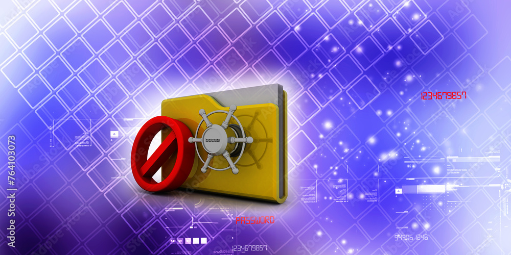 Poster 3d rendering yellow folder protection lock connected stop sign