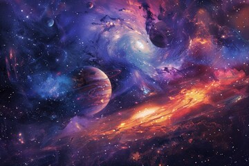 mesmerizing display of cosmic beauty as planets, stars, and galaxies dances..