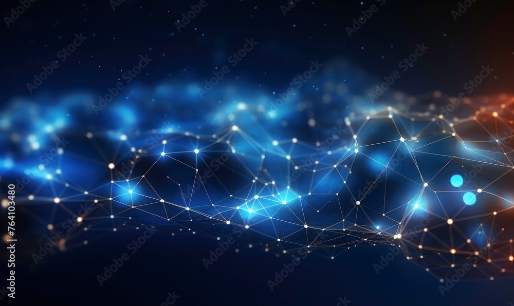 Poster abstract technology background with a blue polygonal network line connection. concept of digital dat