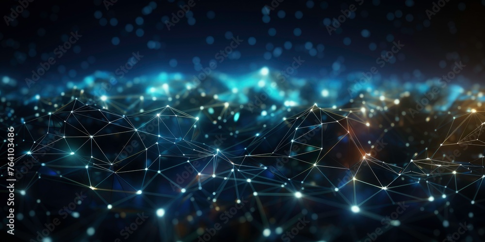 Poster abstract technology background with a blue polygonal network line connection. concept of digital dat