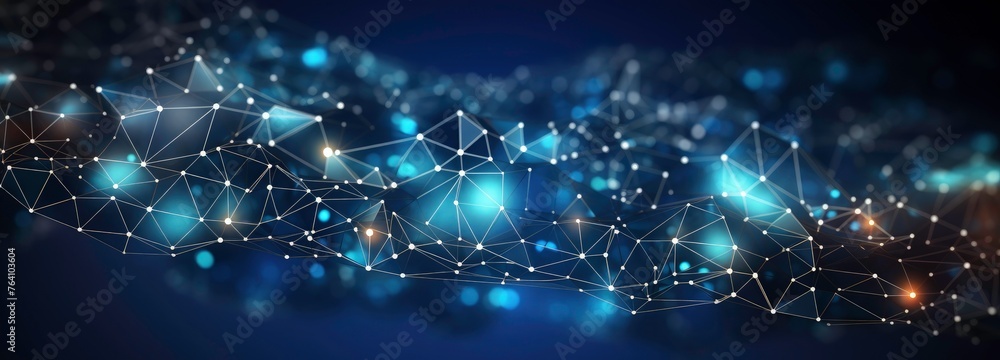 Poster abstract technology background with a blue polygonal network line connection. concept of digital dat
