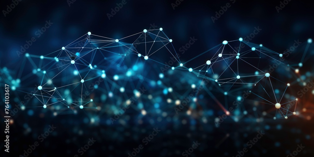 Poster abstract technology background with a blue polygonal network line connection. concept of digital dat