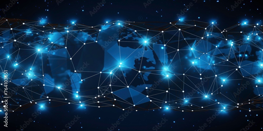 Poster abstract technology background with a blue polygonal network line connection. concept of digital dat