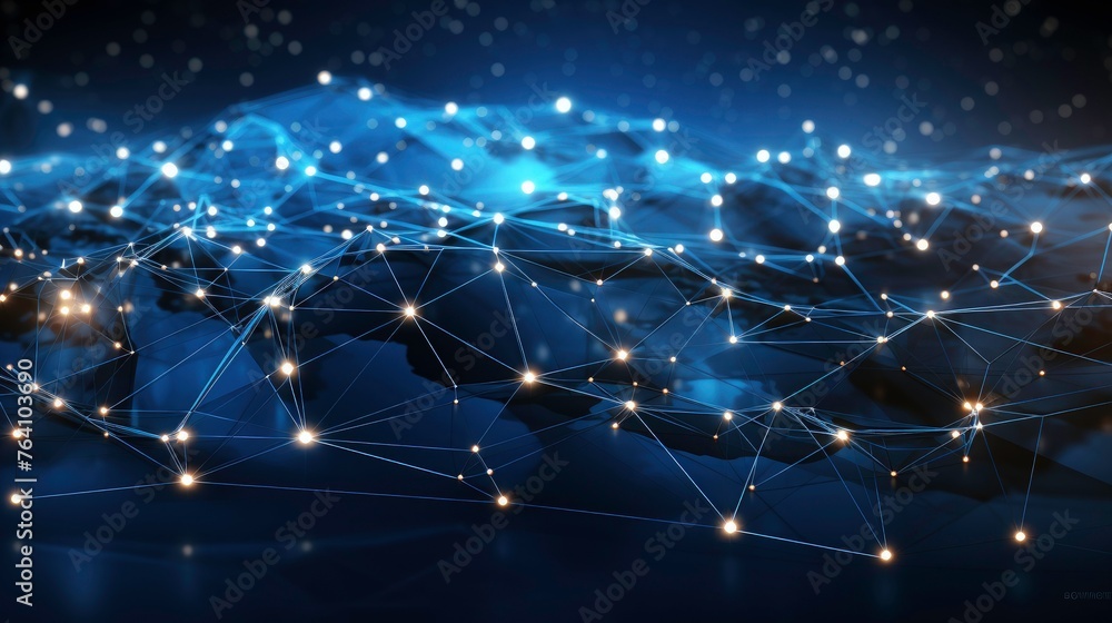 Poster abstract technology background with a blue polygonal network line connection. concept of digital dat