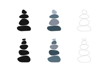Balance rock icon vector illustration. Zen stones design elements. Harmony symbol. Meditation sign. Simple pebble isolated silhouettes for spa, wellness, beauty cards, Buddhism concept.