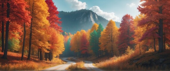 Colorful trees in fall beautiful nature scenery landscape from Generative AI