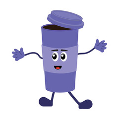 Cup of coffee character is cheerful and friendly