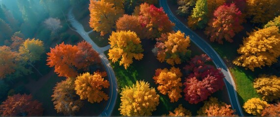 Fototapeta na wymiar Maple trees in fall beautiful nature scenery landscape from Generative AI