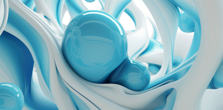 A blue and white abstract image of a sphere with a blue and white swirl. The image has a dreamy, ethereal quality to it