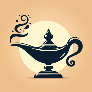 recommend clip art: Vector classic genie lamp in orange background , Aladdin lamp icon