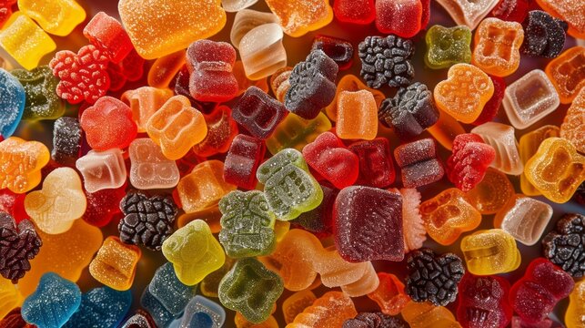 Variety of colorful candies, variety of colorful gummy bears.