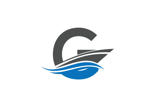 Sailing ship logo design vector illustration with latter G