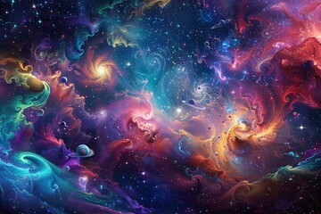 mesmerizing display of cosmic beauty as planets, stars, and galaxies dances..