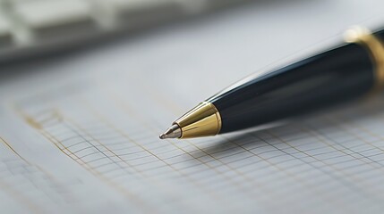 Fototapeta premium Pen lying on top of paper work, pen and paper.