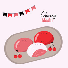 Flat Design Illustration with Cherry Mochi