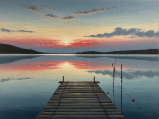Fototapeta na wymiar Tranquil Horizons: A Majestic Sunset Over Pestovo Reservoir and Other Serene Lake Landscapes