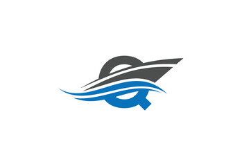 Sailing ship logo design vector illustration with latter Q