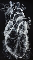 X ray vision peeling back layers to reveal a human heart vessels entwined like rivers of life
