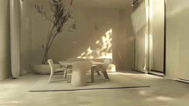 modern minimalistic living room with white floor.