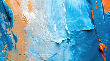 Abstract paint strokes on canvas featuring blue hues reminiscent of the sea and accents of peach