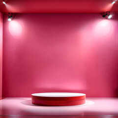 Red and Pink Display Background, podium light studio stage platform, Empty red and pink abstract product display spotlight, perspective showroom presentation, podium platform, product presentation