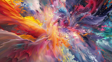 A dynamic abstract composition with an intense whirlwind of vibrant colors evoking a feeling of energy and movement